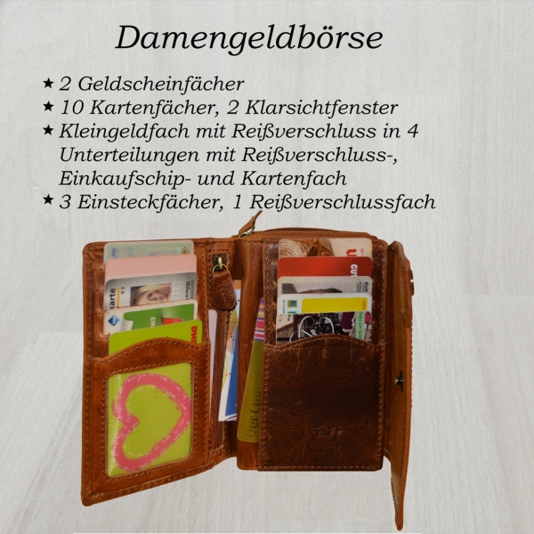 Exklusive Edle Glattleder Damen Geldbörse Portemonnaie (braun)